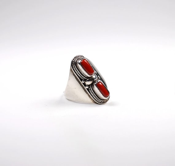Red Coral in Silver Ring - image 1