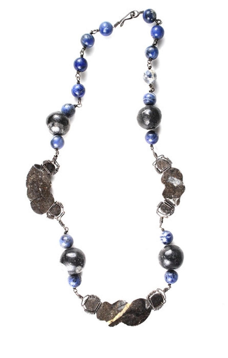 Orthoceras and Sodalite Necklace Unique Fossil Necklace