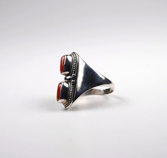 Red Coral in Silver Ring - image 2