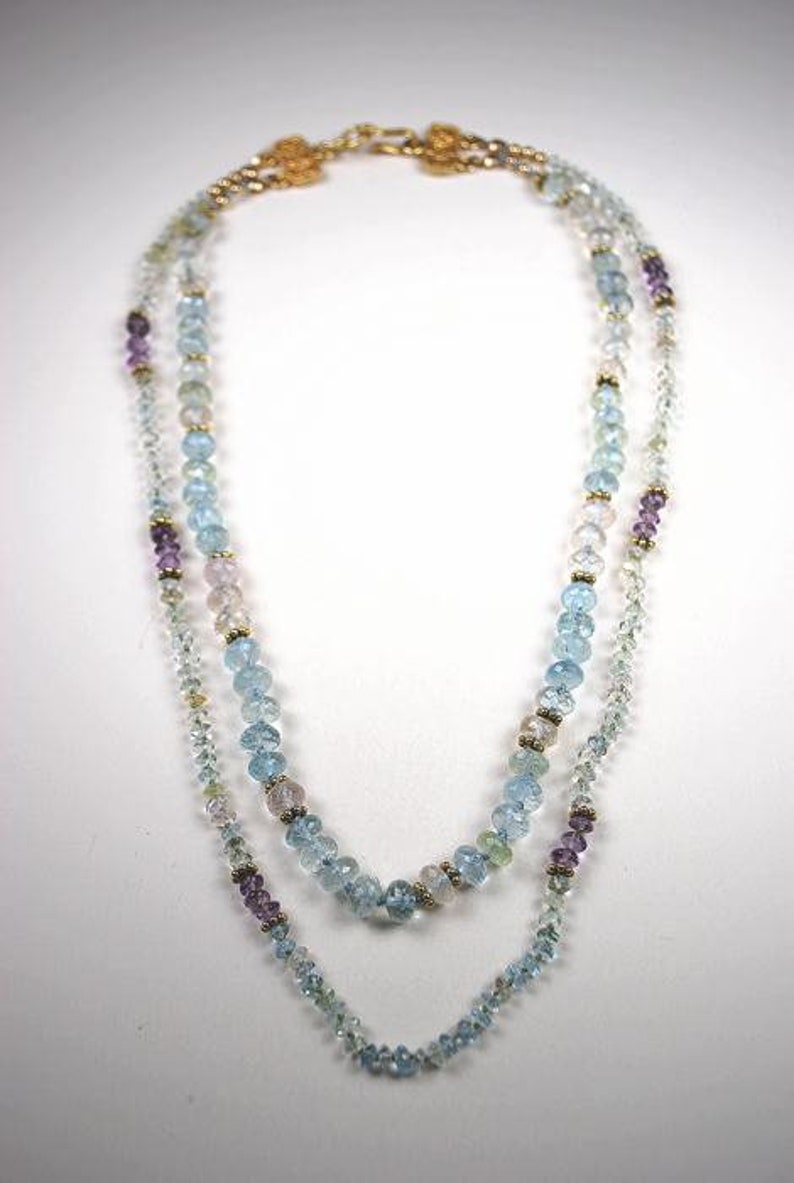 Morganite and Amethyst Custom Made Necklace Faceted Aquamarine