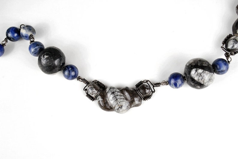 Orthoceras and Sodalite Necklace Unique Fossil Necklace