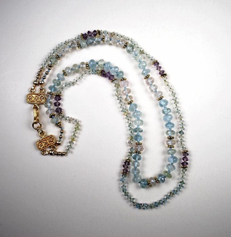 Morganite and Amethyst Custom Made Necklace Faceted Aquamarine