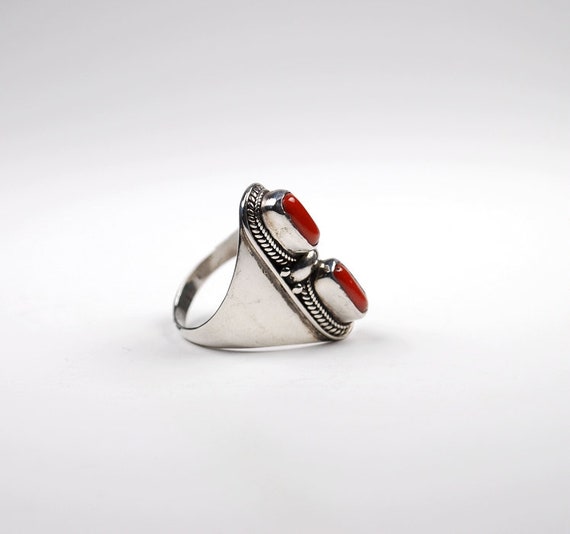 Red Coral in Silver Ring - image 3