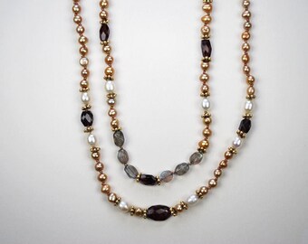 ★HARANG★ HR 50N_Pearl Point Garnet Labradorite Beads Neckl Labradorite, Garnet and Pearl Necklace With Matching