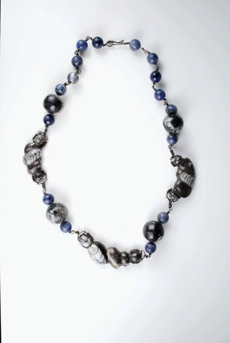 Orthoceras and Sodalite Necklace Unique Fossil Necklace