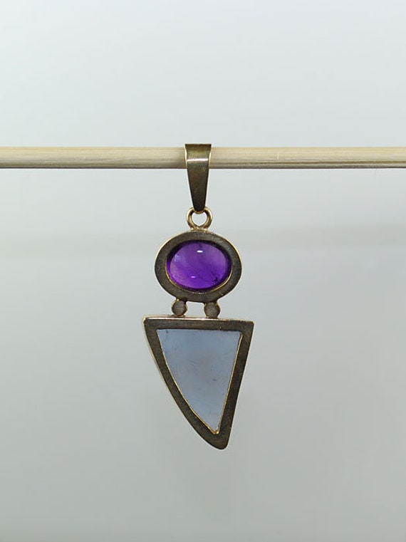 Blue Chalcedony and Amethyst Pendant in 14k Gold,… - image 5