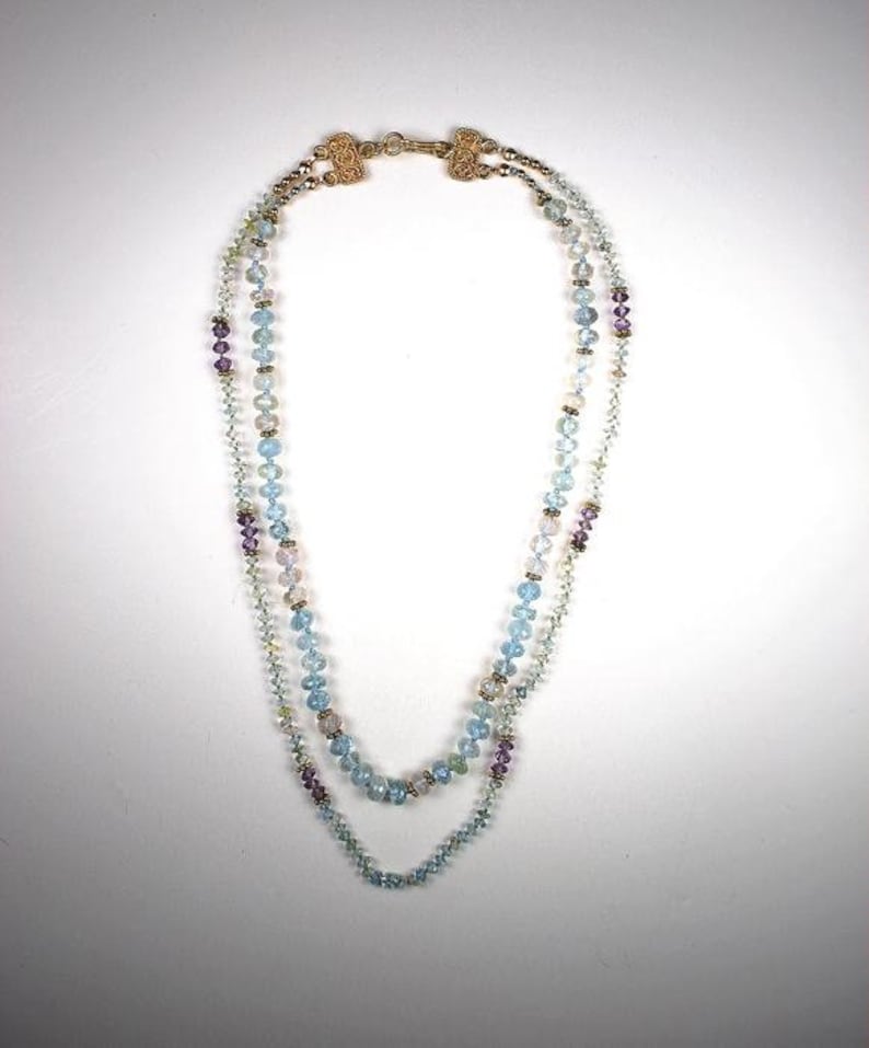 Morganite and Amethyst Custom Made Necklace Faceted Aquamarine