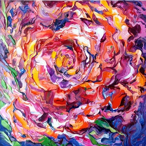 Pintura al óleo de rosa roja, arte abstracto de flores rojas, pintura texturizada para pared, decoración de pared de rosas de 30 x 30 cm