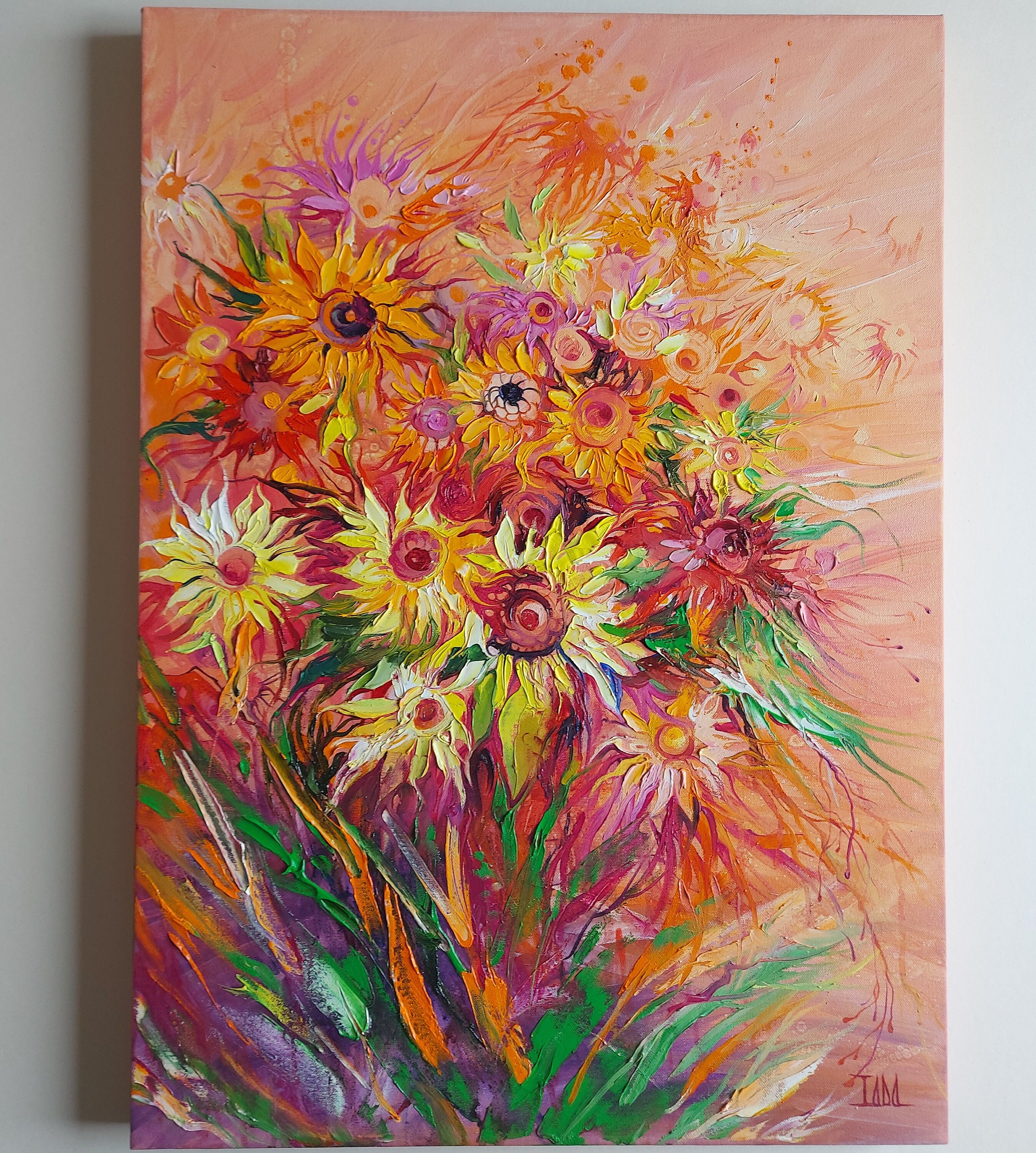 original oil painting Peony Rose colorful flowers vase