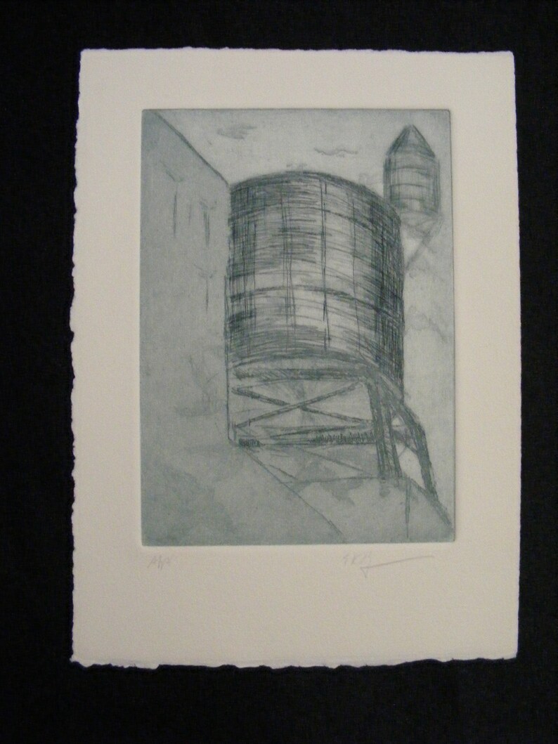 2 pieces Birds /& Watertower Lithographs 7 x 10 with birds Without birds