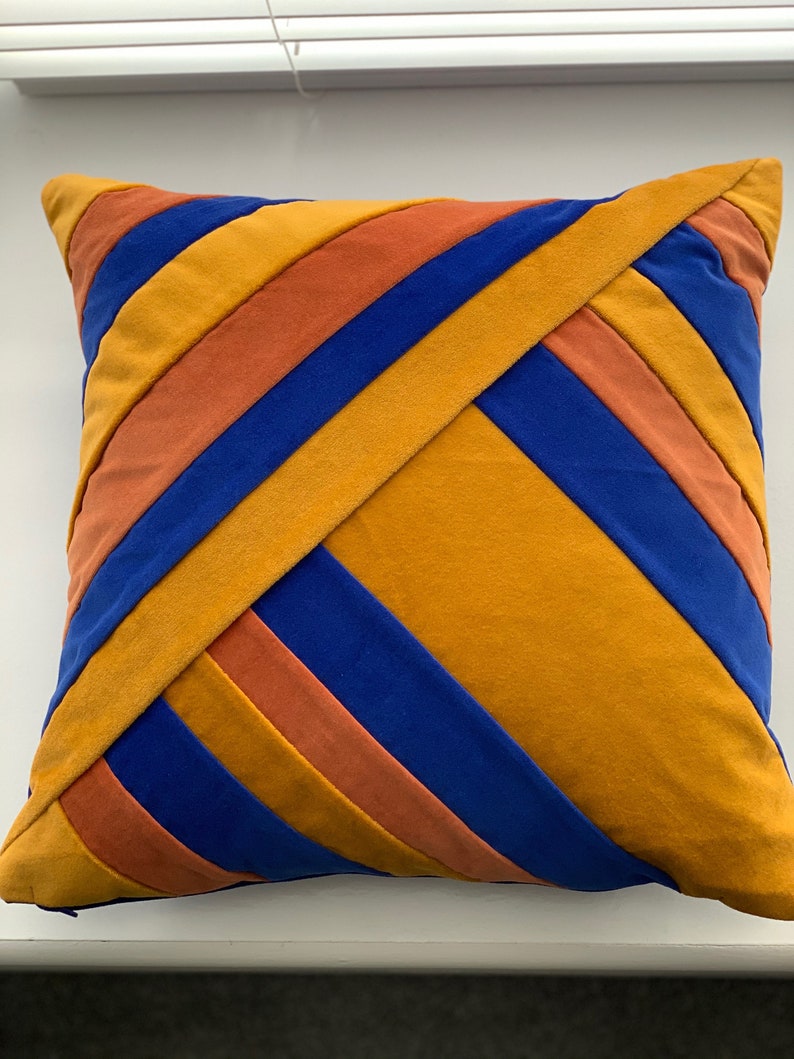 Velvet Patchwork Cushion Royal Blue & Gold Etsy.de