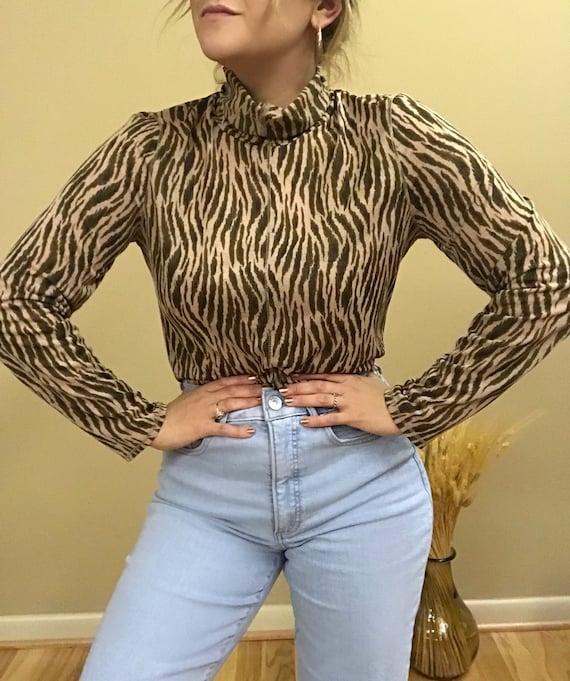 1990s Sheer Snakeskin-Print Turtleneck