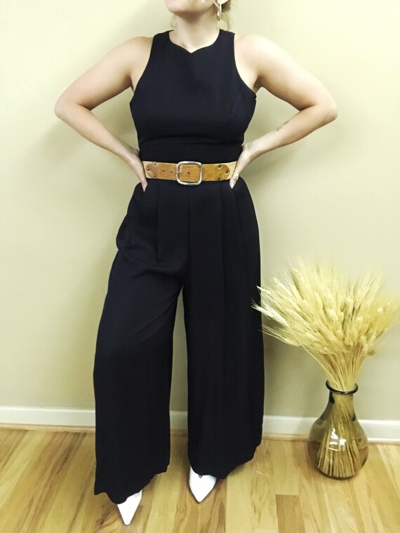 1990s Black Wide-Leg Romper