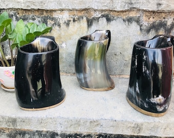 Handmade Horn Mugs, Gifts for Men, Tankard, Set of 3 Drinking Horn Mugs, Medieval Horn Mug