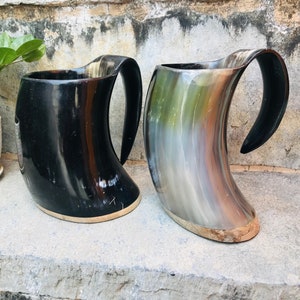 PACK OF 2 Buffalo Horn Mugs Tankards Vikings Drinking Mugs Medieval Ale Mead Beer Cups Groomsmen Best Man Wedding Best Christmas Gifts Ideas