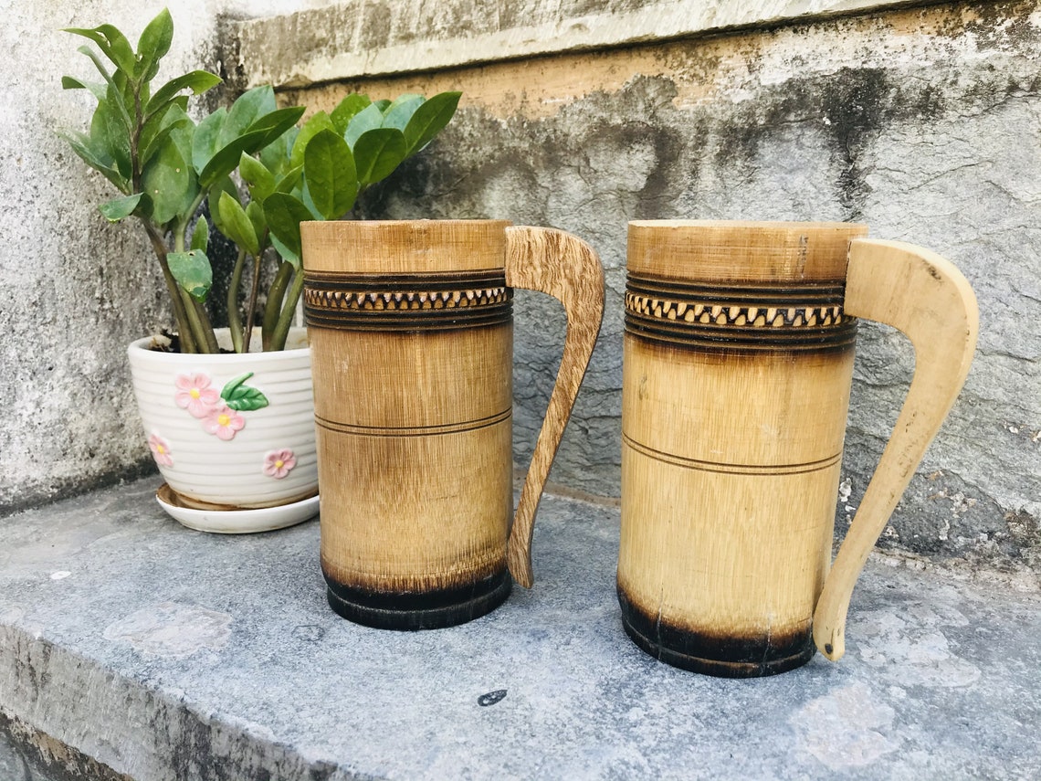 Set of 2 Bamboo made Bamboo Cup Mug Used to Drink Coffee Tea Etsy