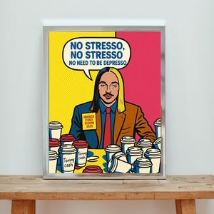 Espresso Macchiato Por Favore Pop Art Poster Druck, EuroVision Legende Poster Druck, Pop-Art-Dekor, Musik-Ikonen-Wand-Kunst-Geschenk, mutiges Wand-Dekor