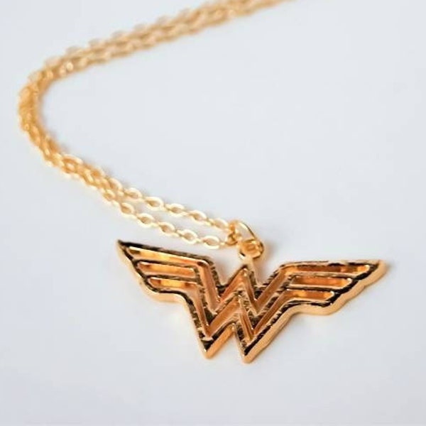 Wonder woman necklace,superhero necklace, feminism, feminist necklace,women's empowerment jewelry, statement necklace,gift for her,gold