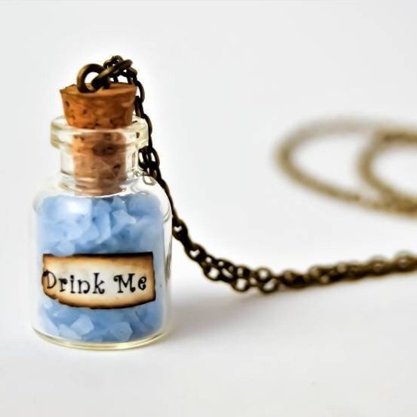 Wonderland Inspired Drink Me Necklace, Glow in the Dark Necklace, /21st birthday gift for her/ girlfriend gift / gift for women