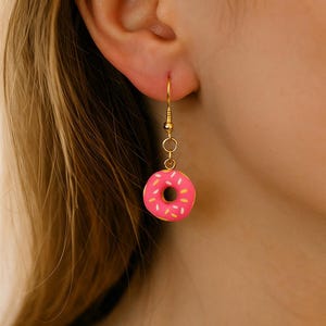 Pink Donut Earrings | Funky Food Jewelry | Candy-Inspired Statement Earrings | Gift for Her | Birthday Earrings | Handmade Resin Earrings