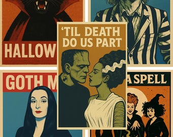 Vintage Halloween Poster Bundle | Spooky Gothic Wall Art | Digital Download | Retro Horror Decor | Classic Monster & Witchy Prints