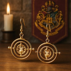 Orecchini Giratempo / Orecchini Clessidra / Regalo per lei / Orecchini Hermione / Regalo per fan della magia / Gioielli per la scuola di magia