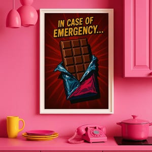 Chocolate Pop Art Poster – “In Case of Emergency” Funny Printable Wall Art – Candy-Themed Kitchen Decor – Instant Digital Download