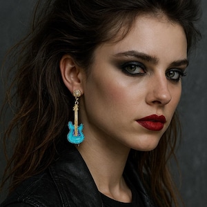 Guitar Earrings | Music Lover Pearl Studs | Funky Musician Gift | Gift for Her | Handmade Statement Earrings | Rock and Roll Jewelry