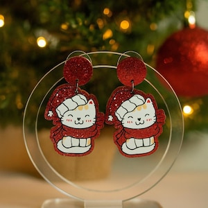 Christmas Cat Earrings | Cute Cat Jewelry | Gift for Her | Stocking Stuffer | Funky Christmas Earrings | Cat Lover Gift | Handmade Jewelry