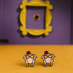 Friends-Inspired Stud Earrings | Pivot Couch, Turkey with Glasses, Door Frame | 90s Sitcom Fan Jewelry | Handmade Gift for Her
