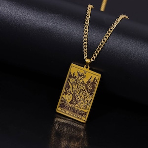 Collana con tarocchi / Gioielli spirituali / Acciaio inossidabile placcato oro 18 carati / L'imperatrice, la stella, gli amanti / Regalo per lei / Collana boho