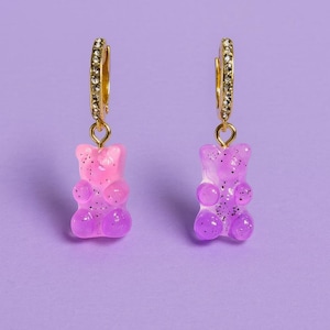 Créoles oursons gommeux | Boucles d&#39;oreilles funky en résine et oxyde de zirconium | Cadeau pour elle | Créoles tendance | Cadeau d&#39;anniversaire