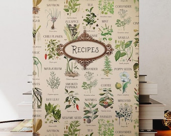 Vintage Herb and Spice Recipe Hardcover Journal | Botanical Cookbook Notebook