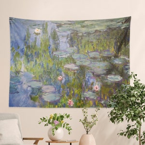 Vintage Monet Tapestry Water Lillies Wall Hanging Art For Art Classroom, Dorm Room or Bedroom, Art Teacher Wall Art Aesthetic