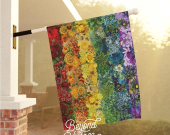 Floral Pride Flag Garden & House Banner, LGBTQ+ Flag For Home, Beautiful Flower Pride Outdoor Garden Decor