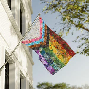 Bandera floral del orgullo progresista, pancarta grande de desfile de doble cara con ojales