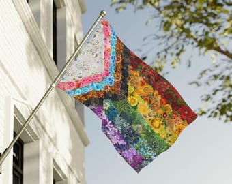 Floral Progressive Pride Flag, Double-Sided Large Parade Banner with Grommets