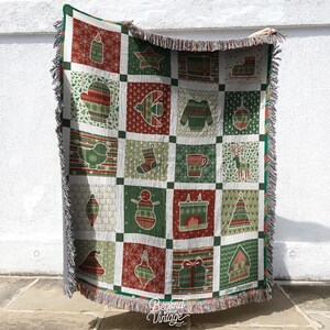 Norwegian Christmas Quilt Blanket, Woven Cotton (Custom Name, 60x50 or 80x60)