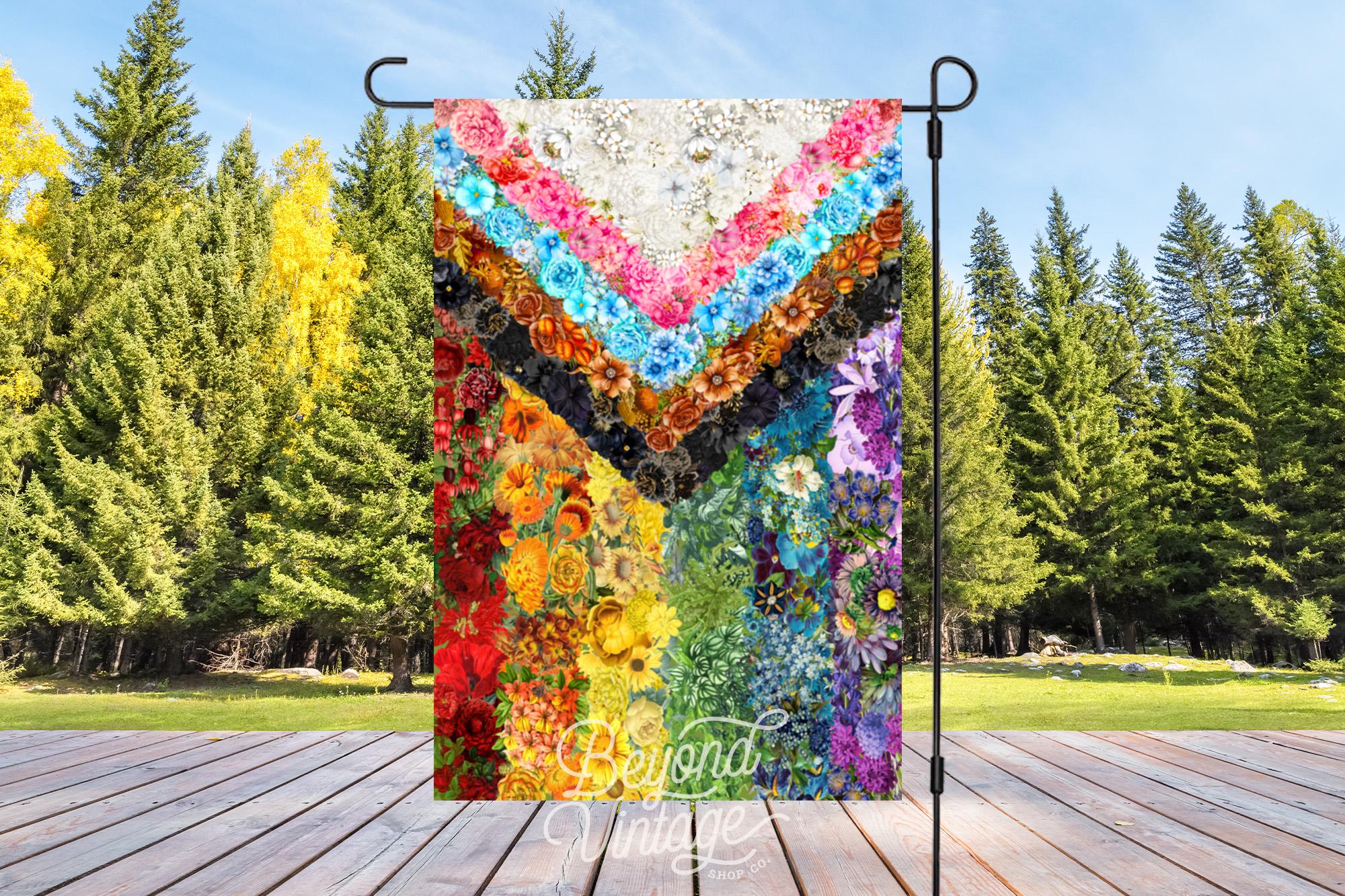 Floral Progressive Pride Flag Garden & House Banner, LGBTQ+ Flag For Home, Beautiful Flower Gay Pride Garden Flag, Pride is Beauty