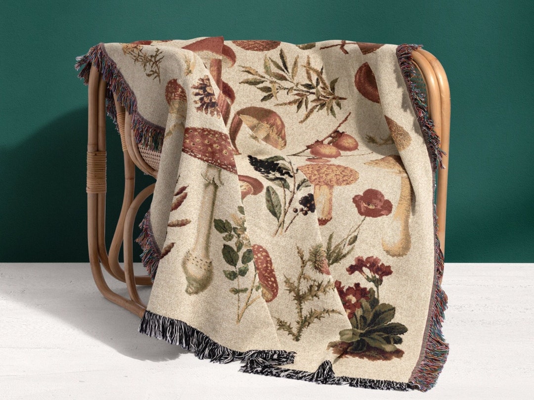Beige Neutral Woven Mushroom Throw Blanket Cottagecore Throw - Etsy