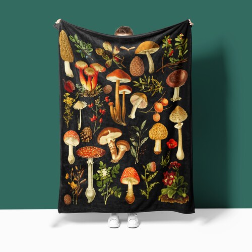 Vintage Mushroom Blanket Cottagecore Aesthetic Fall Home Etsy