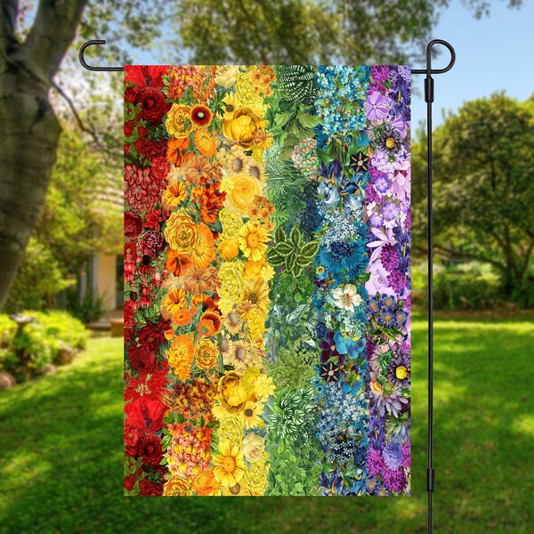 Floral Pride Flag Garden & House Banner, LGBTQ+ Flag For Home, Beautiful Flower Pride Outdoor Garden Decor, Gay Couple Housewarming