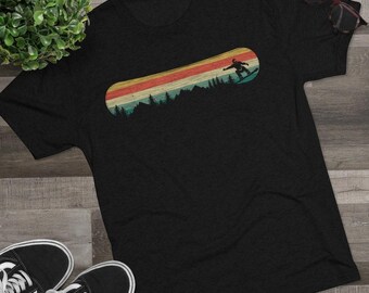 Gift for Snowboarder, Retro Minimalist Snowboarding Woods Scene Shirt, Valentines Gift for Husband or boyfriend, Gifts for him