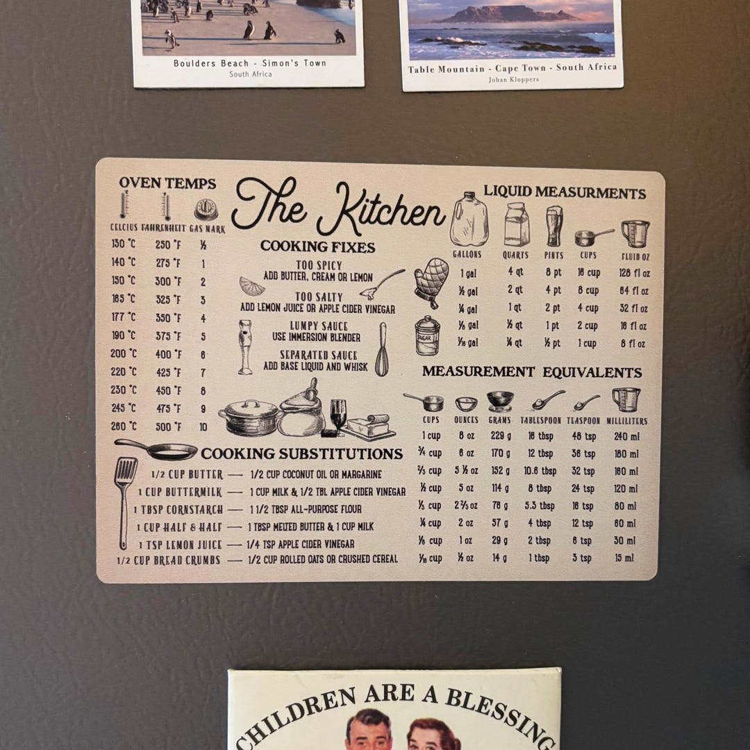 Kitchen Measurements Magnet: Cooking Conversion Guide (fridge Friendly ...