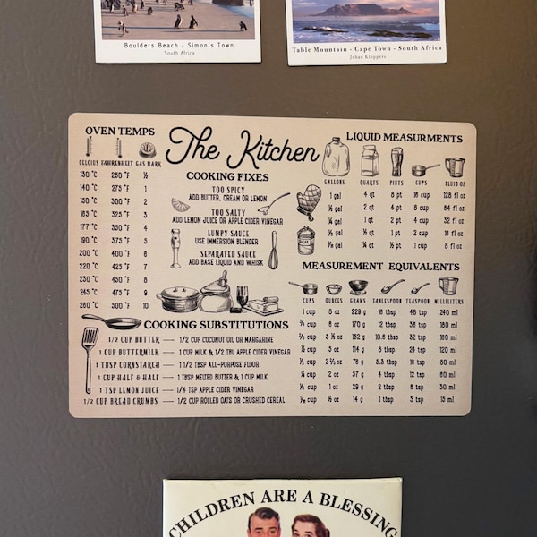 Kitchen Measurements Magnet: Cooking Conversion Guide (Fridge Friendly)