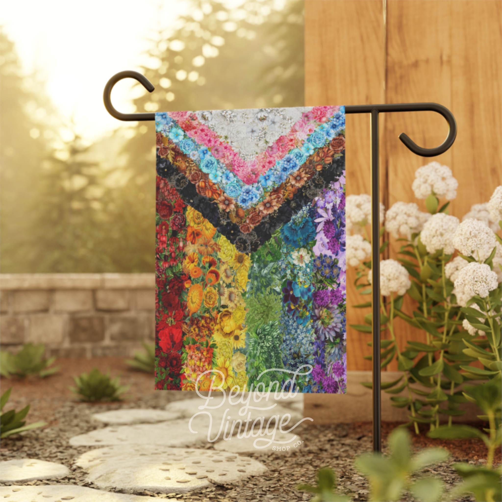 Floral Progressive Pride Flag Garden & House Banner, LGBTQ+ Flag For Home, Beautiful Flower Gay Pride Garden Flag, Pride is Beauty