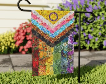 Floral Progressive Intersex Pride Flag Garden & House Banner, LGBTQ+ Friendly Home Decor