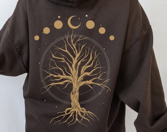 Fairycore Hoodie, Tree of Life Hooded Sweatshirt, Vintage Tarot Crewneck, Dark Cottagecore Spiritual Clothing
