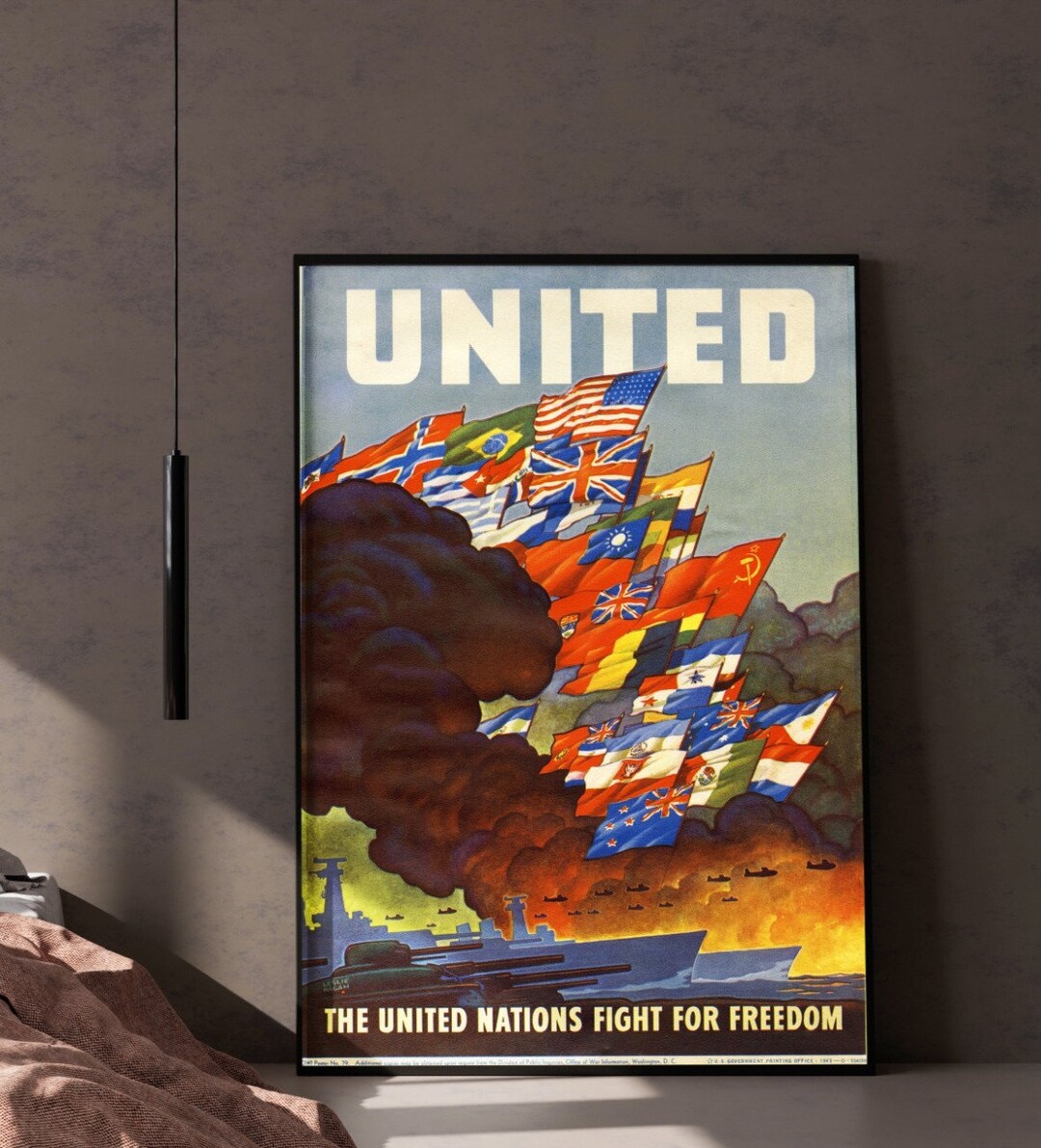 Vintage United Nations Poster Print, Fighting for Freedom