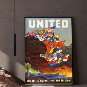 Vintage United Nations Poster Print, Fighting For Freedom 1943 Propaganda Poster, Instant Download